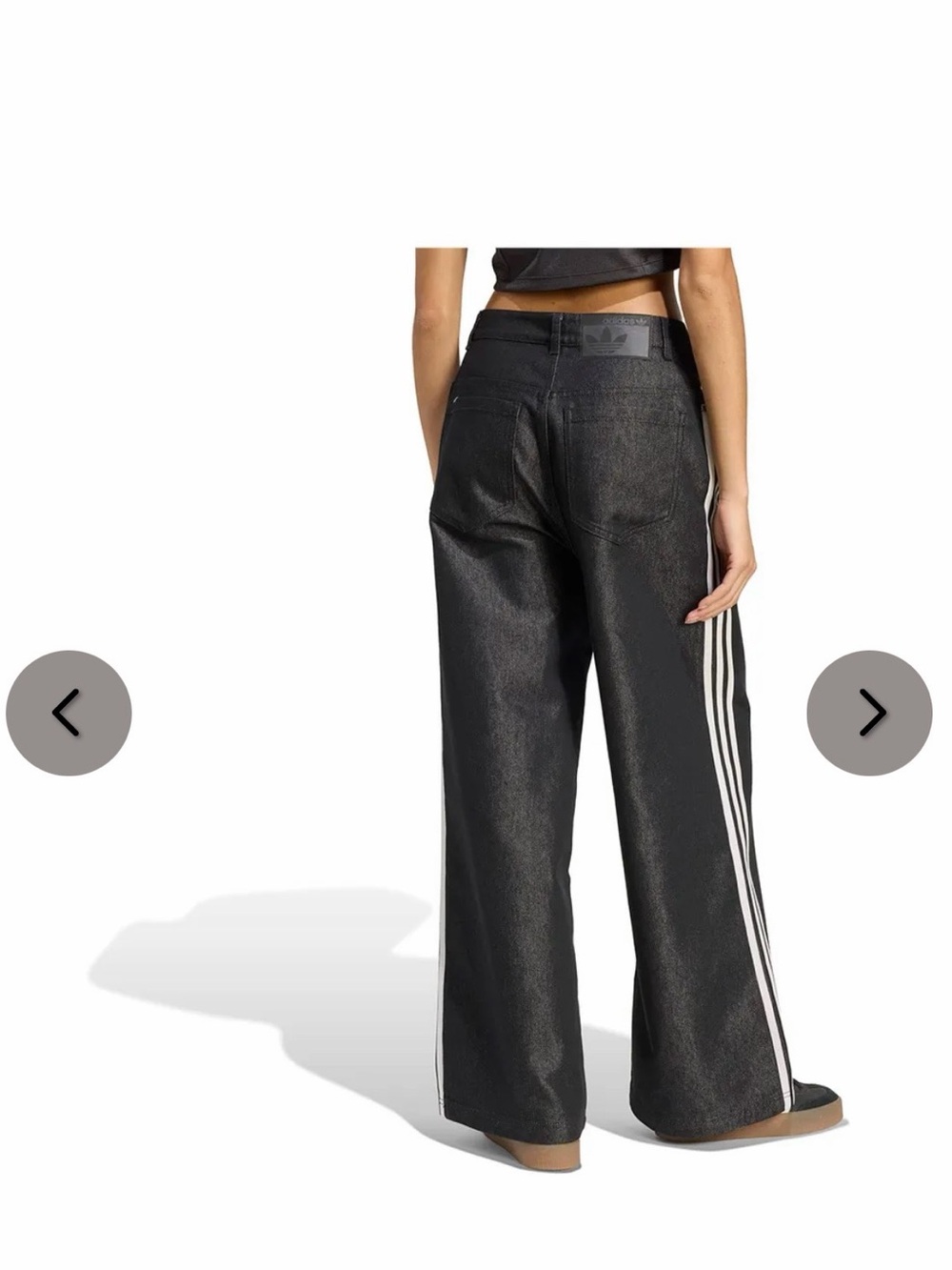 adidas originals baggy shiny Black Wide-Leg Jeans with White Side Stripes - Picture 2 of 7